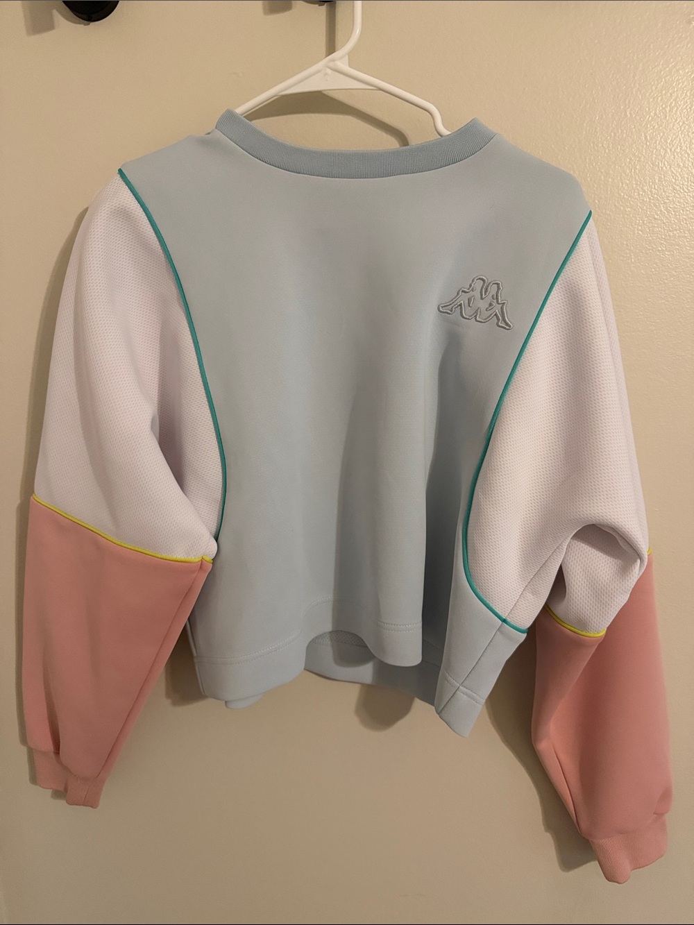 Kappa Pastel Colorblock Crewneck Sweater in Light Blue, Pink & White
